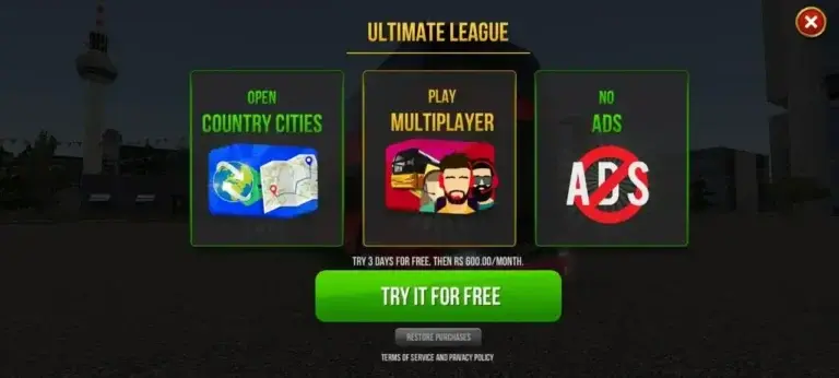 Home 6 Ultimate League menu with Cities, Multiplayer, and No Ads options