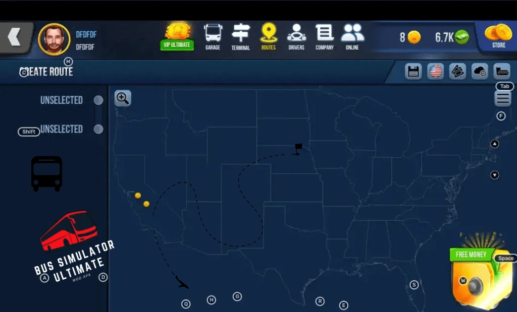 PC 8 Create a route map showing bus routes and destinations across the USA