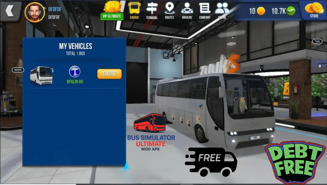 PC 11 my vehicles screen displaying Opalin HD bus selection in mod APK with free access features.