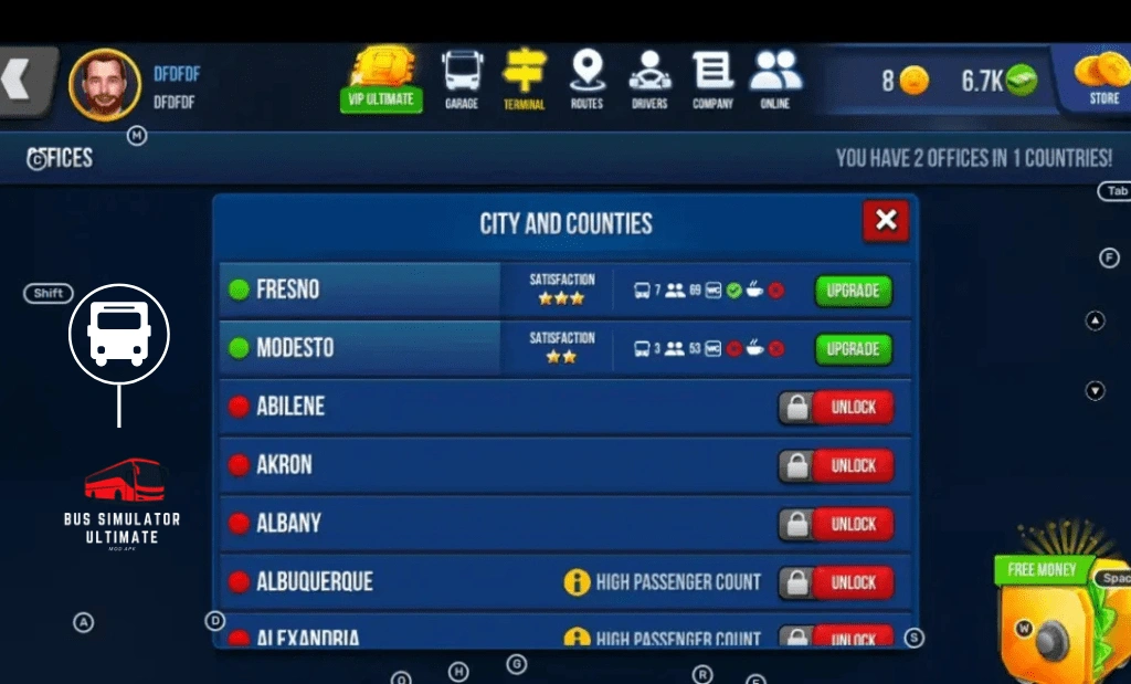 PC 9 City and county list with upgrade and unlock options